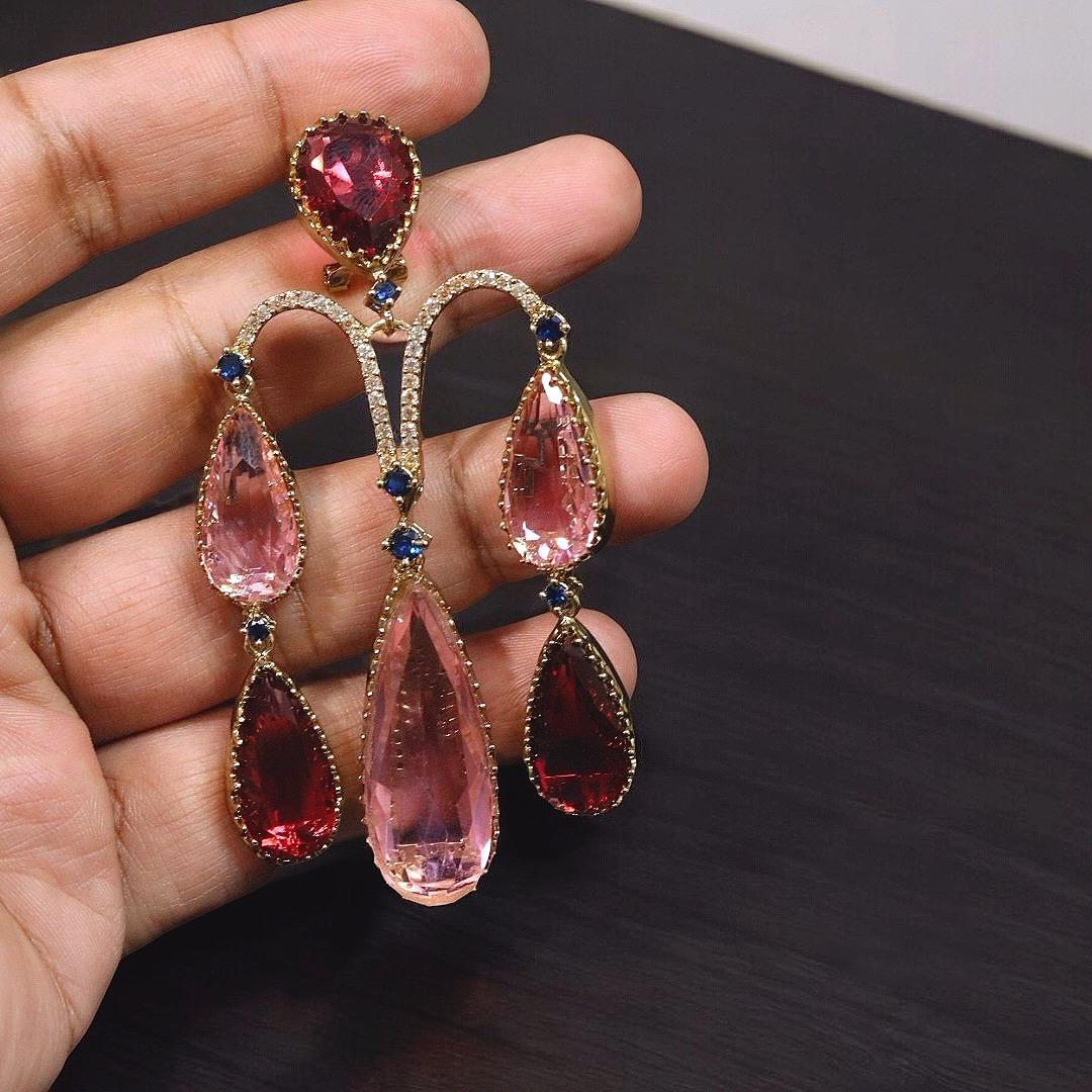 Bollywood Inspired Teardrop CZ Earrings Jewelry Set For Wedding - Libasaa.com