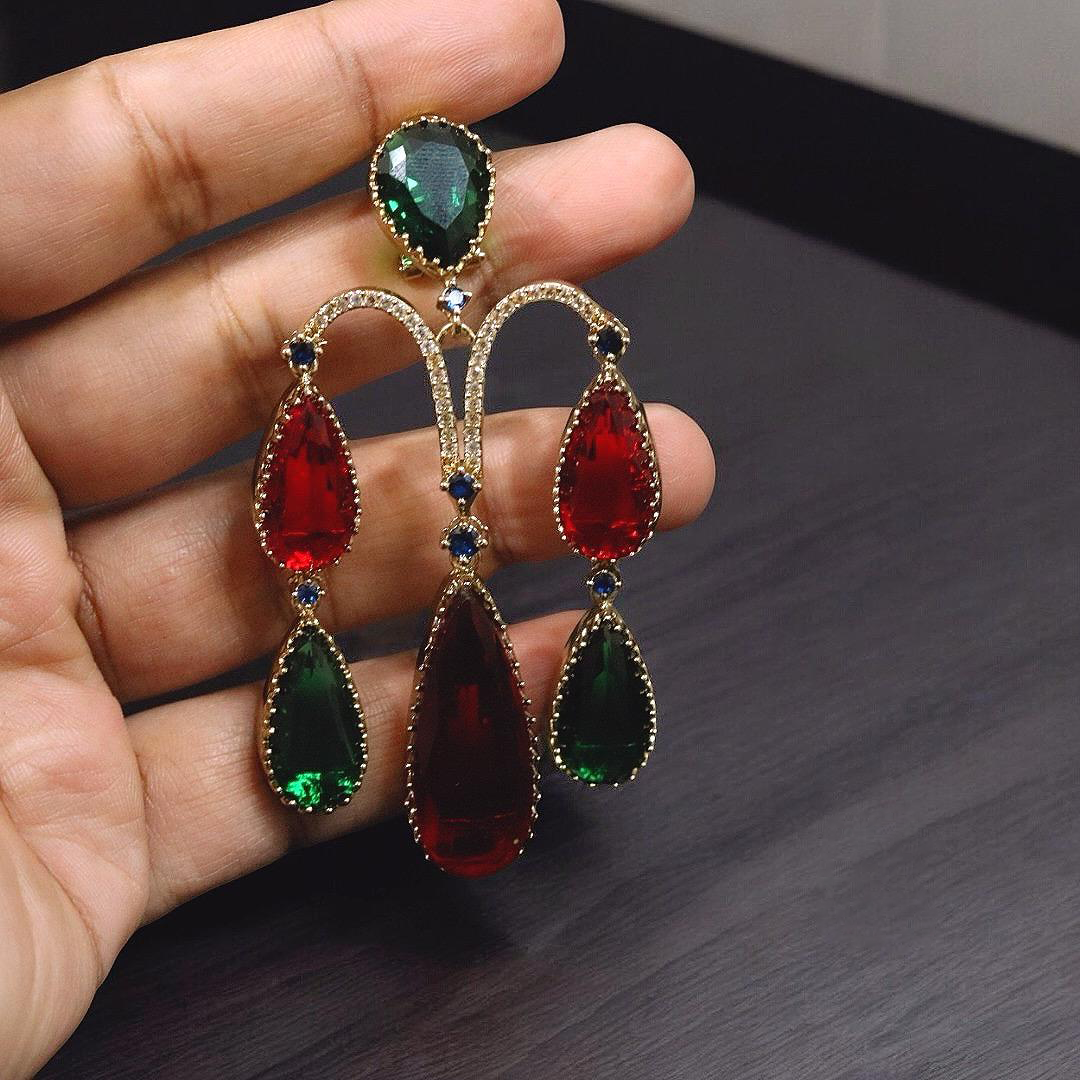Bollywood Inspired Teardrop CZ Earrings Jewelry Set For Wedding - Libasaa.com