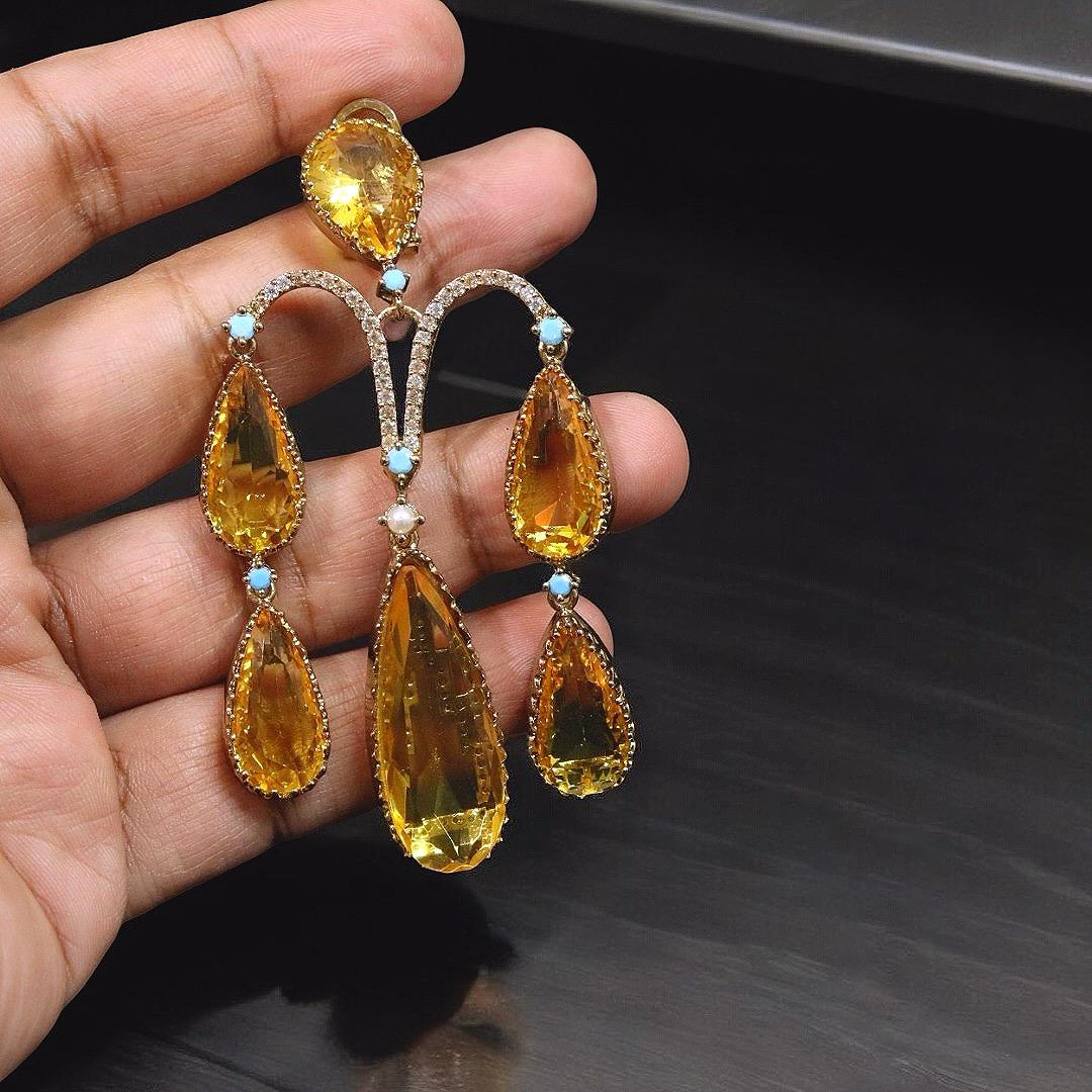 Bollywood Inspired Teardrop CZ Earrings Jewelry Set For Wedding - Libasaa.com