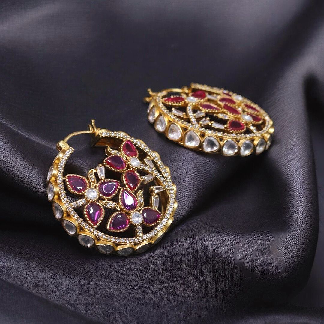 Rajsthani Crafted Floral Bali Earrings For Festive Seasons - Libasaa.com