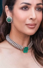 Malaika Arora Inspired Green Polki Wedding Choker Earrings Set - Libasaa.com