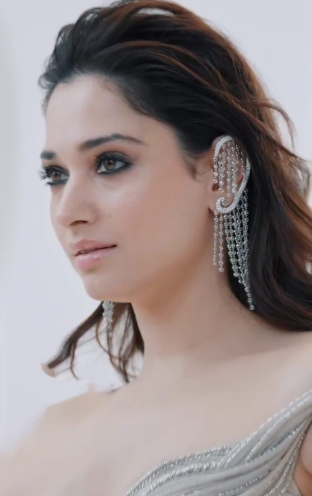 Tamanna Bhatia Inspired Silver Wedding Earrings Set For Women - Libasaa.com
