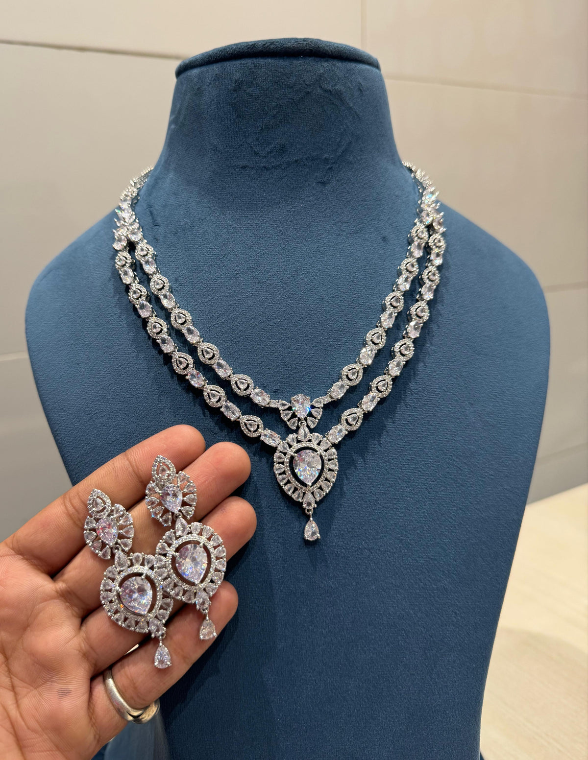Bollywood CZ Necklace with Earrings CZ Luxury Design Anniversary Gift - Libasaa.com