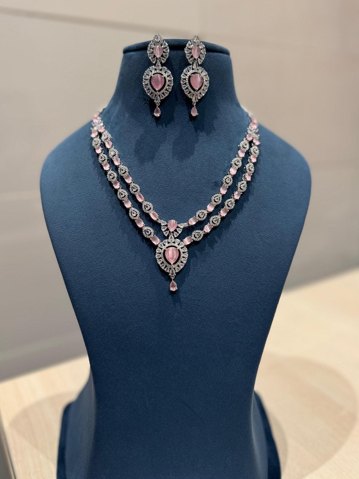 Bollywood CZ Necklace with Earrings CZ Luxury Design Anniversary Gift - Libasaa.com