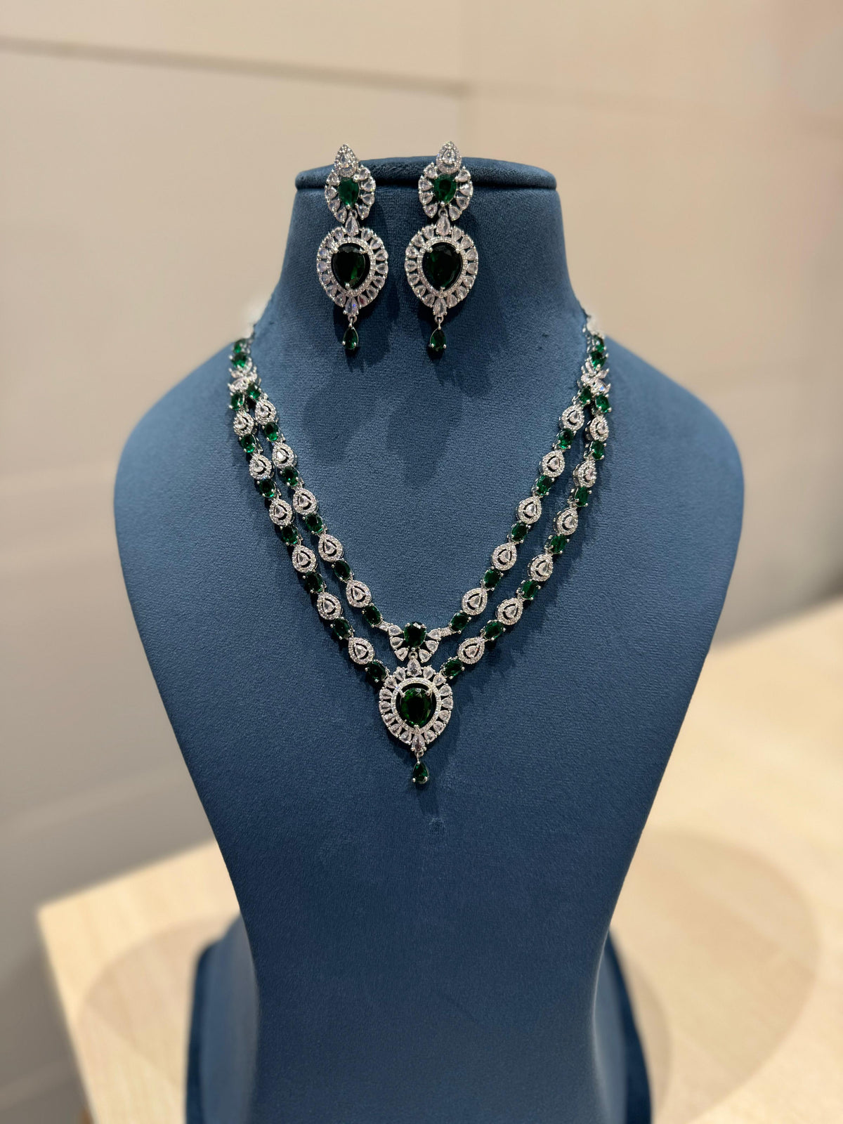 Bollywood CZ Necklace with Earrings CZ Luxury Design Anniversary Gift - Libasaa.com