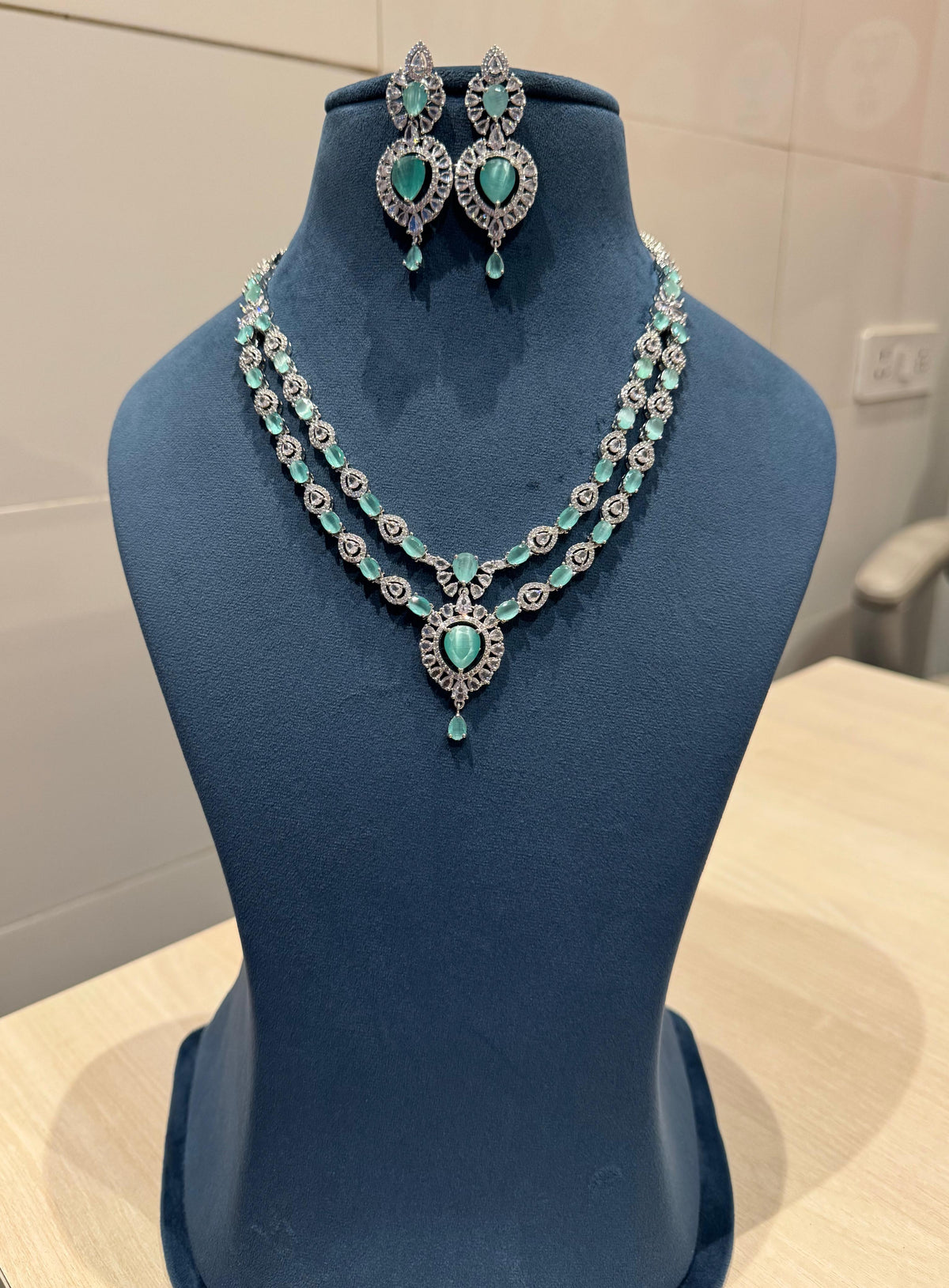 Bollywood CZ Necklace with Earrings CZ Luxury Design Anniversary Gift - Libasaa.com