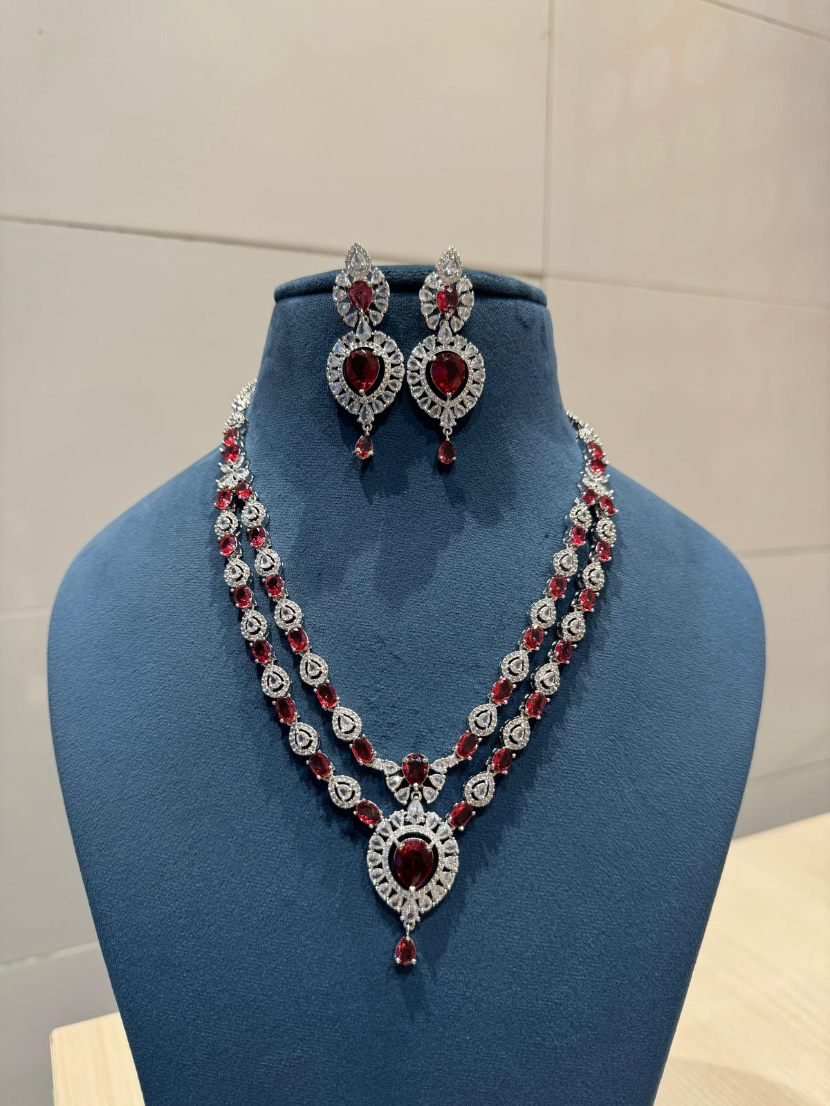 Bollywood CZ Necklace with Earrings CZ Luxury Design Anniversary Gift - Libasaa.com