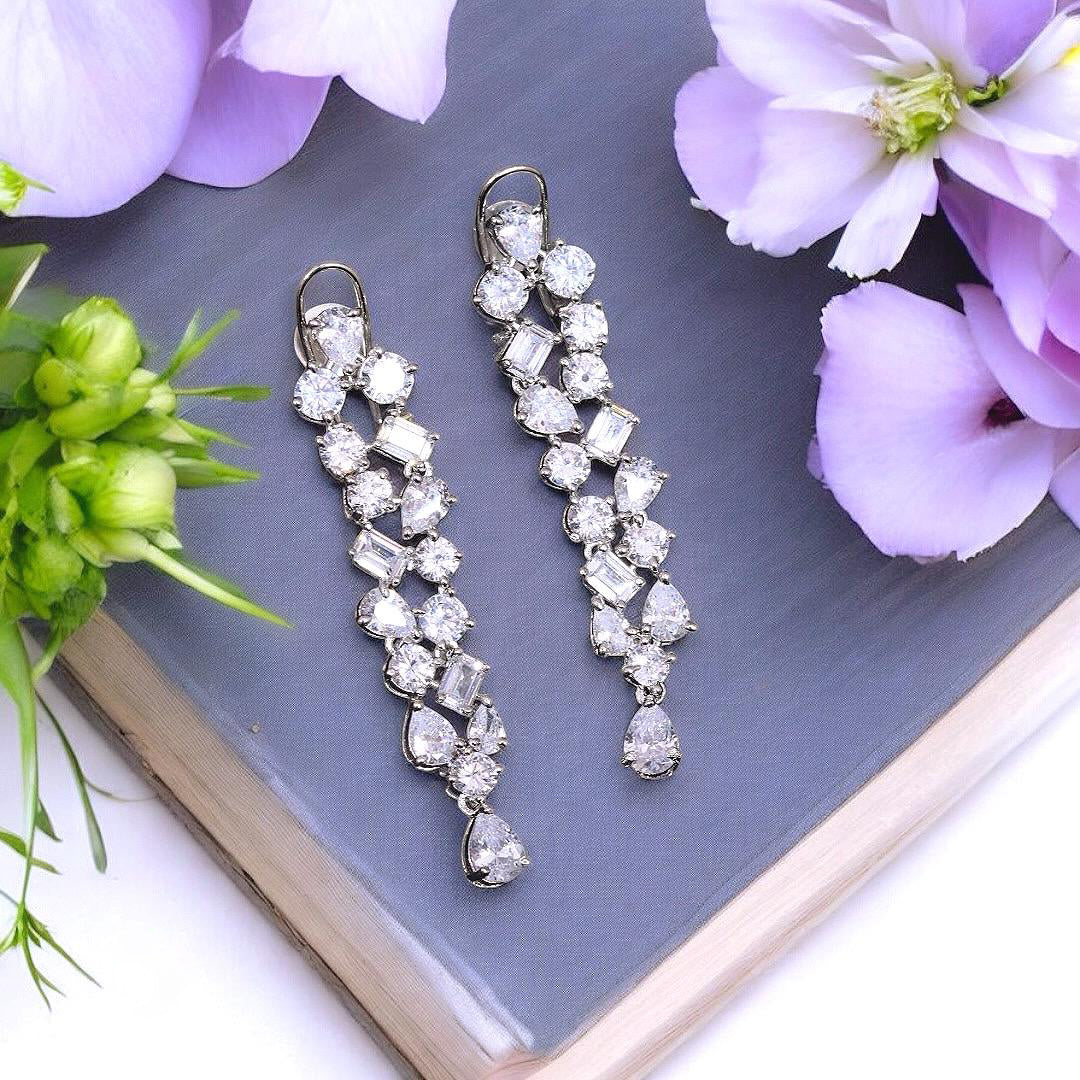Silver Statement AD Earrings Set For Wedding Indian Jewelry - Libasaa.com