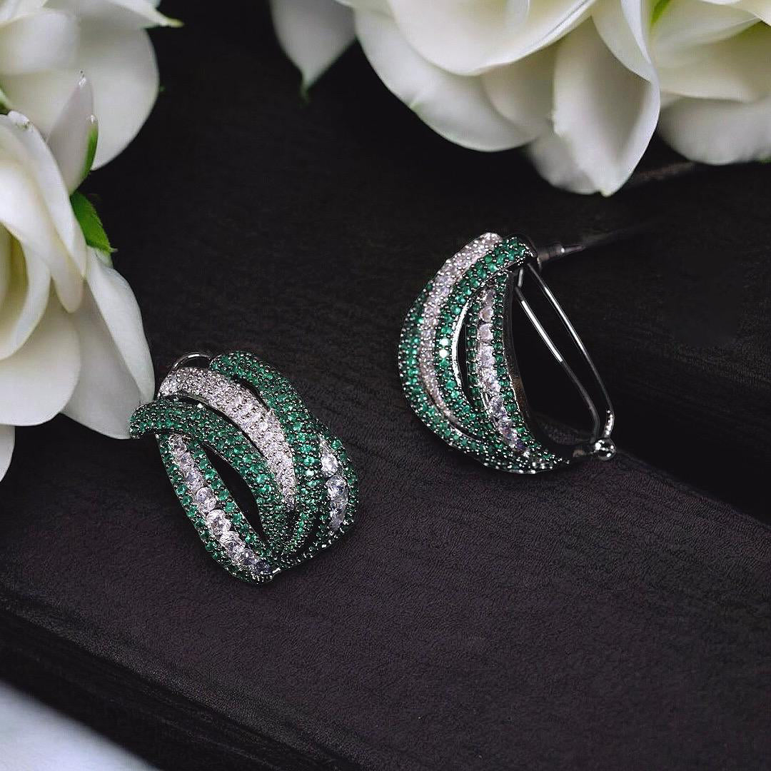 Glamorous Pakistani Curved Wedding Earrings Set Bridal Jewelry - Libasaa.com