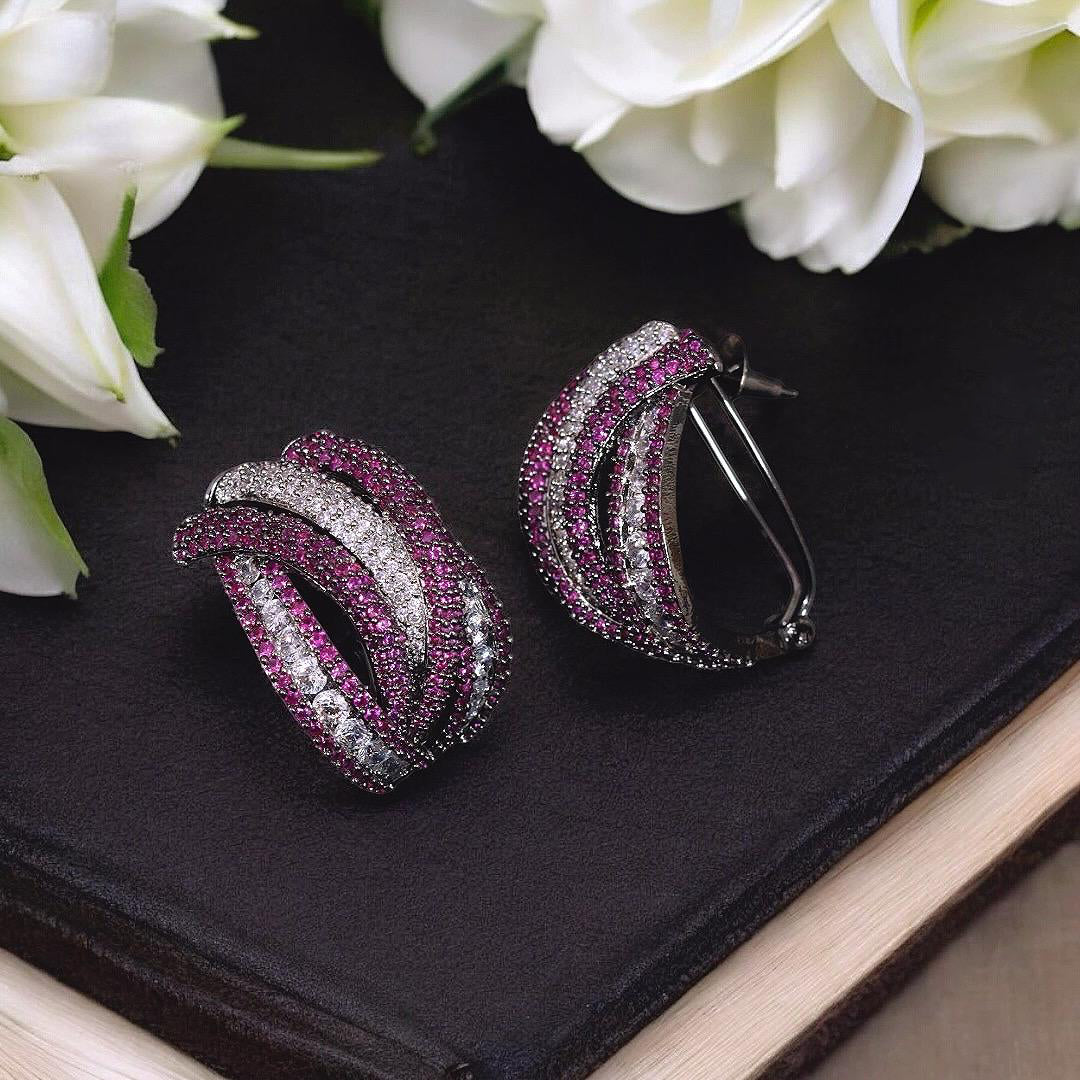 Glamorous Pakistani Curved Wedding Earrings Set Bridal Jewelry - Libasaa.com
