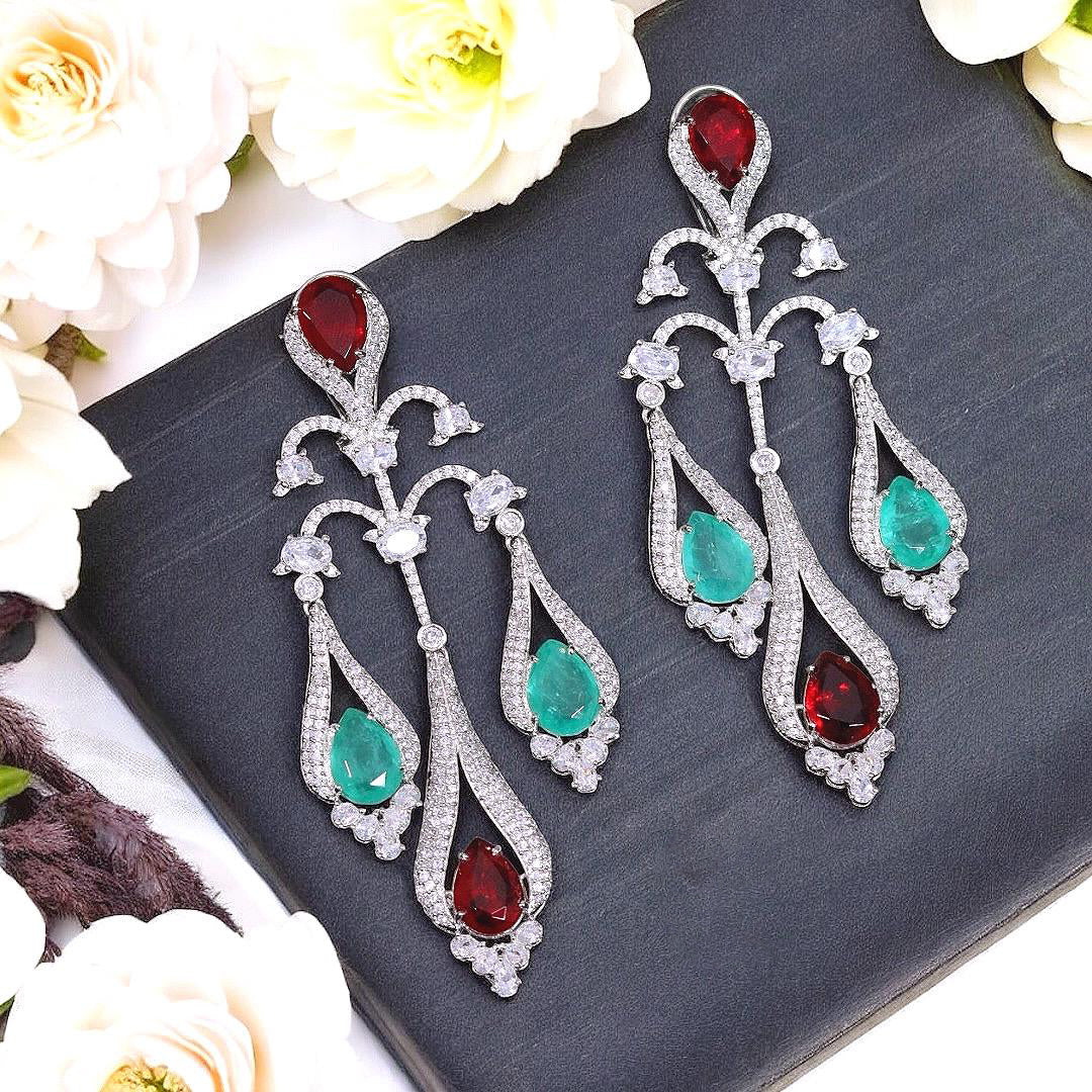 Traditional CZ Stud Indian Earrings Set For Women - Libasaa.com