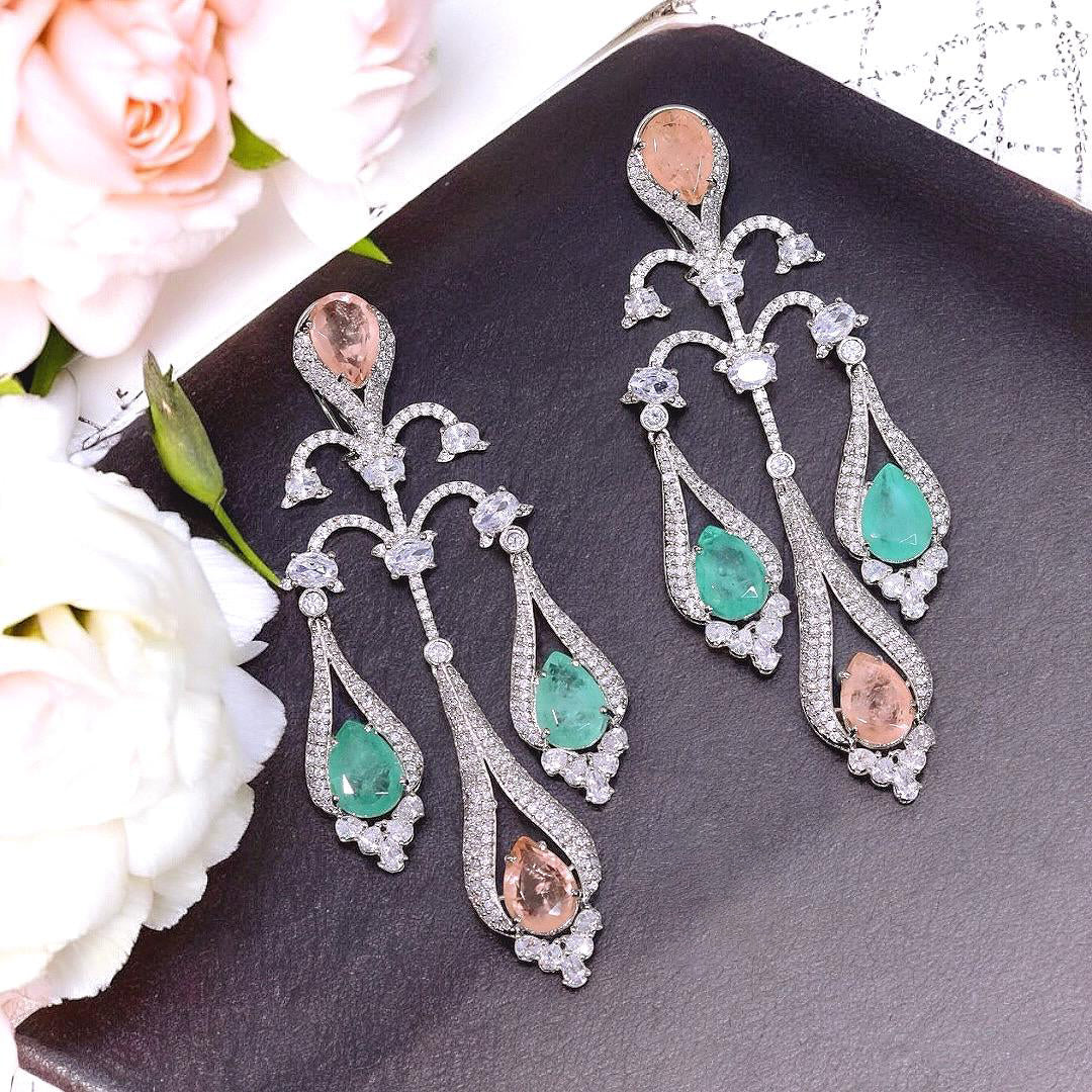 Traditional CZ Stud Indian Earrings Set For Women - Libasaa.com