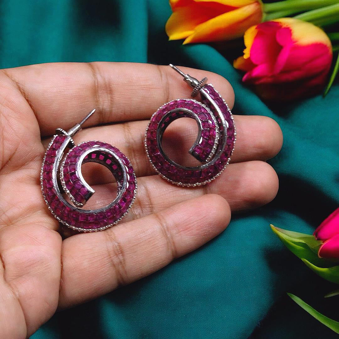 Handcrafted Ruby Festive Hoop Earrings For Women - Libasaa.com