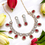 Sparkling Gold Plated Polki Bridal Necklace Earrings Set - Libasaa.com