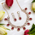 Sparkling Gold Plated Polki Bridal Necklace Earrings Set - Libasaa.com