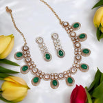 Sparkling Gold Plated Polki Bridal Necklace Earrings Set - Libasaa.com