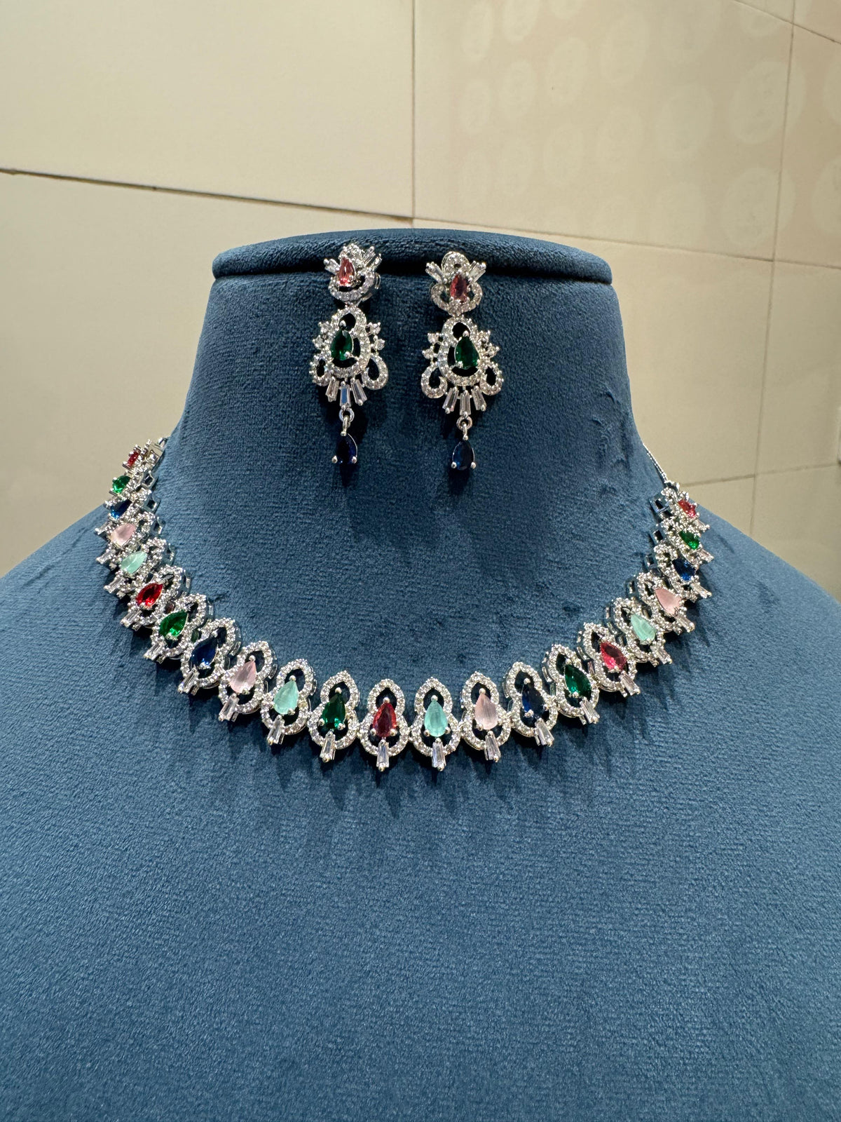 American Diamond Necklace with Earrings CZ Elegant Timeless Jewelry - Libasaa.com