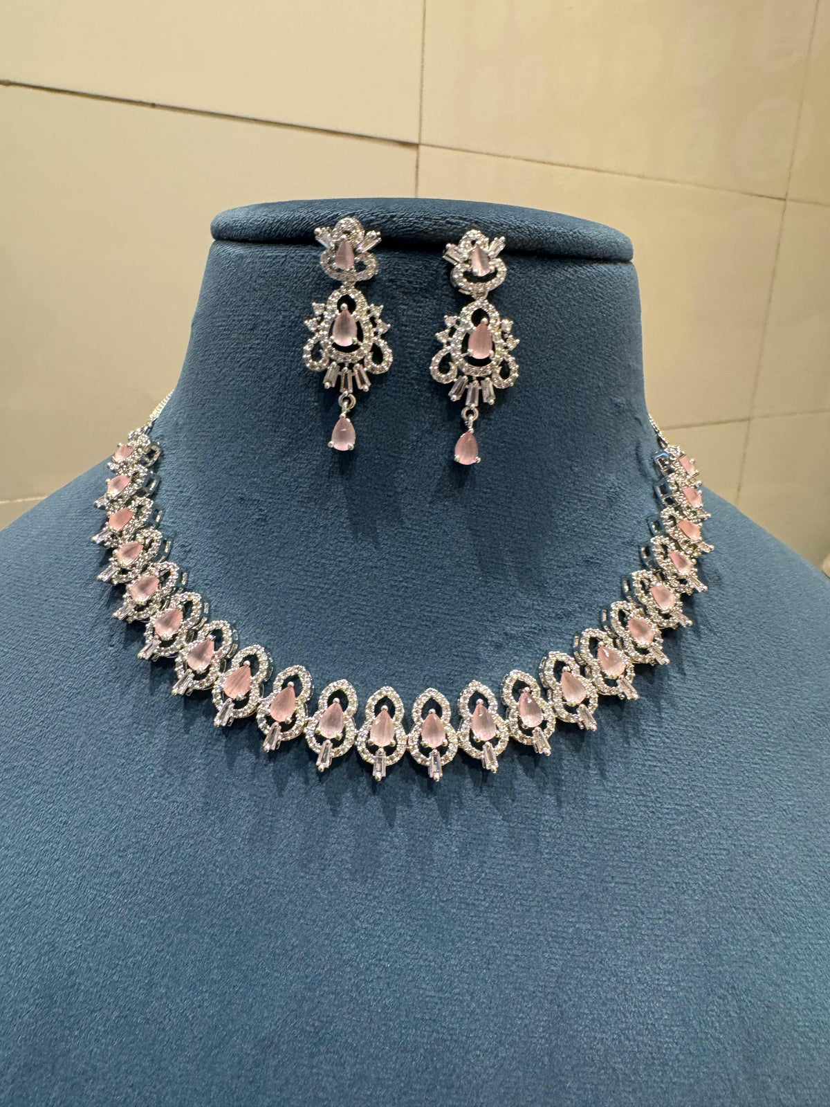 American Diamond Necklace with Earrings CZ Elegant Timeless Jewelry - Libasaa.com