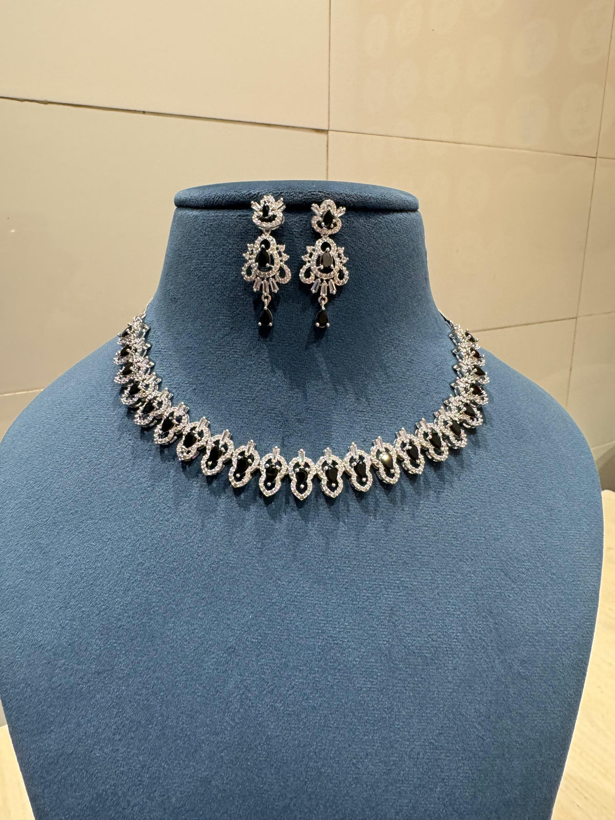 American Diamond Necklace with Earrings CZ Elegant Timeless Jewelry - Libasaa.com