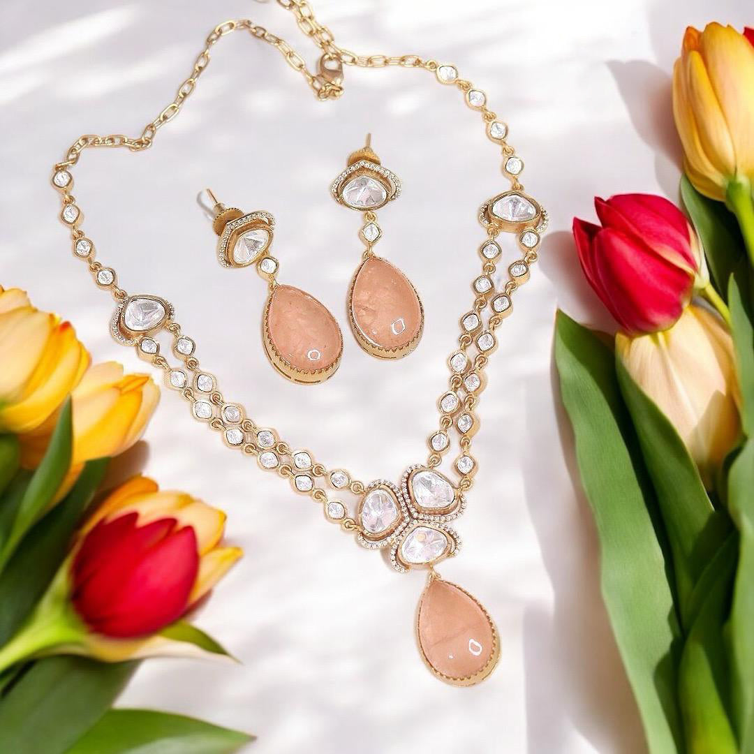 Multi Layer Pakistani Polki NecklaceEarrings Set - Libasaa.com