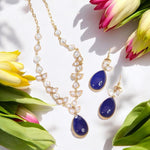 Stylish Teardrop Polki Necklace Earrings Indian Jewelry Set - Libasaa.com