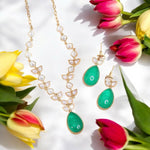 Stylish Teardrop Polki Necklace Earrings Indian Jewelry Set - Libasaa.com