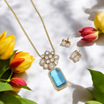 Chorus Shaped Gold Plated CZ Necklace Earrings Pakistani Jewelry Set - Libasaa.com