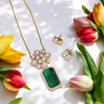 Chorus Shaped Gold Plated CZ Necklace Earrings Pakistani Jewelry Set - Libasaa.com