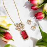 Chorus Shaped Gold Plated CZ Necklace Earrings Pakistani Jewelry Set - Libasaa.com