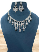 Pakistani Silver Plated Cubic zirconia Necklace Earrings Set For Women - Libasaa.com
