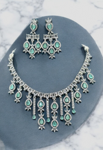 Pakistani Silver Plated Cubic zirconia Necklace Earrings Set For Women - Libasaa.com