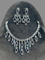 Pakistani Silver Plated Cubic zirconia Necklace Earrings Set For Women - Libasaa.com