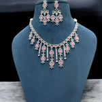 Pakistani Silver Plated Cubic zirconia Necklace Earrings Set For Women - Libasaa.com