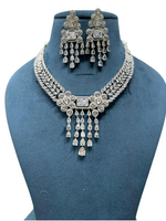 Tripple Layer Flower Design Silver Necklace Earrings Set For Women - Libasaa.com