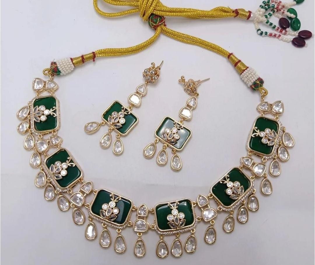 Bollywood Style American Diamond Choker Set for Bridal Wedding and Engagement Occasions - Libasaa.com
