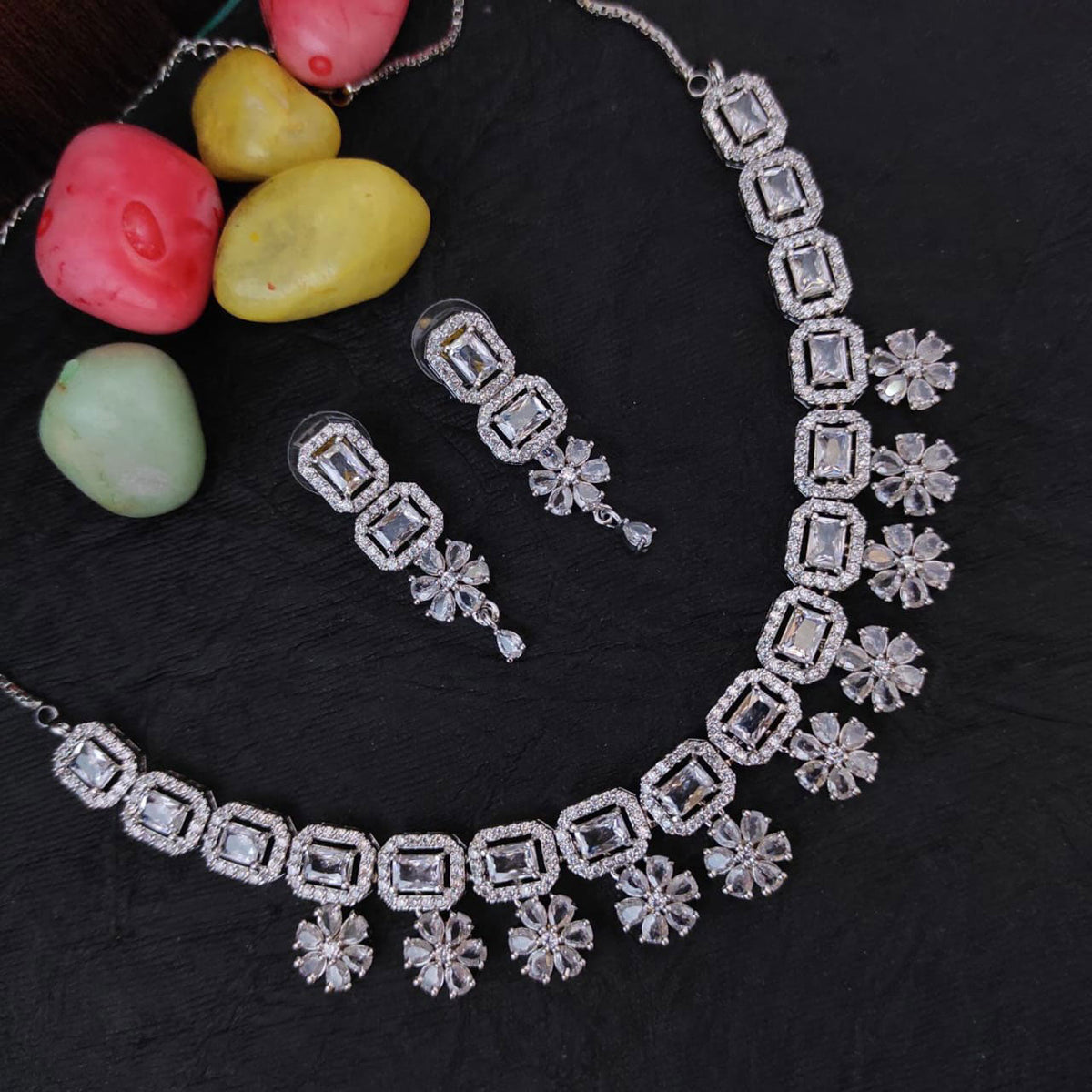 American Diamond CZ Jewelry Set for Bollywood Inspired Bridal and Pakistani Wedding Looks - Libasaa.com