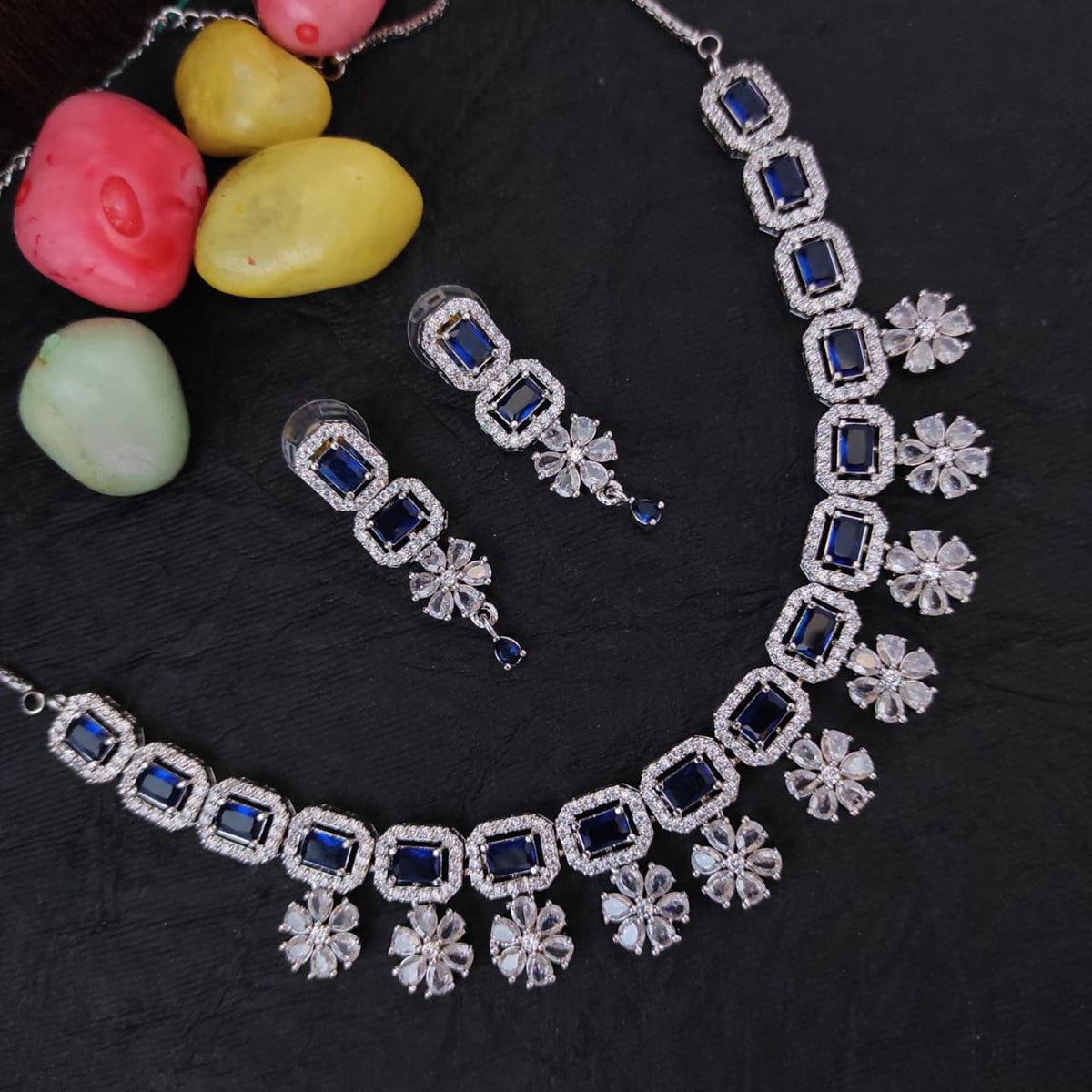 American Diamond CZ Jewelry Set for Bollywood Inspired Bridal and Pakistani Wedding Looks - Libasaa.com