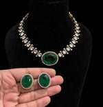 Gorgeous AD Necklace Set with Silver Finish for Bridal Indian Wedding and Pakistani Jewelry - Libasaa.com