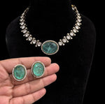 Gorgeous AD Necklace Set with Silver Finish for Bridal Indian Wedding and Pakistani Jewelry - Libasaa.com