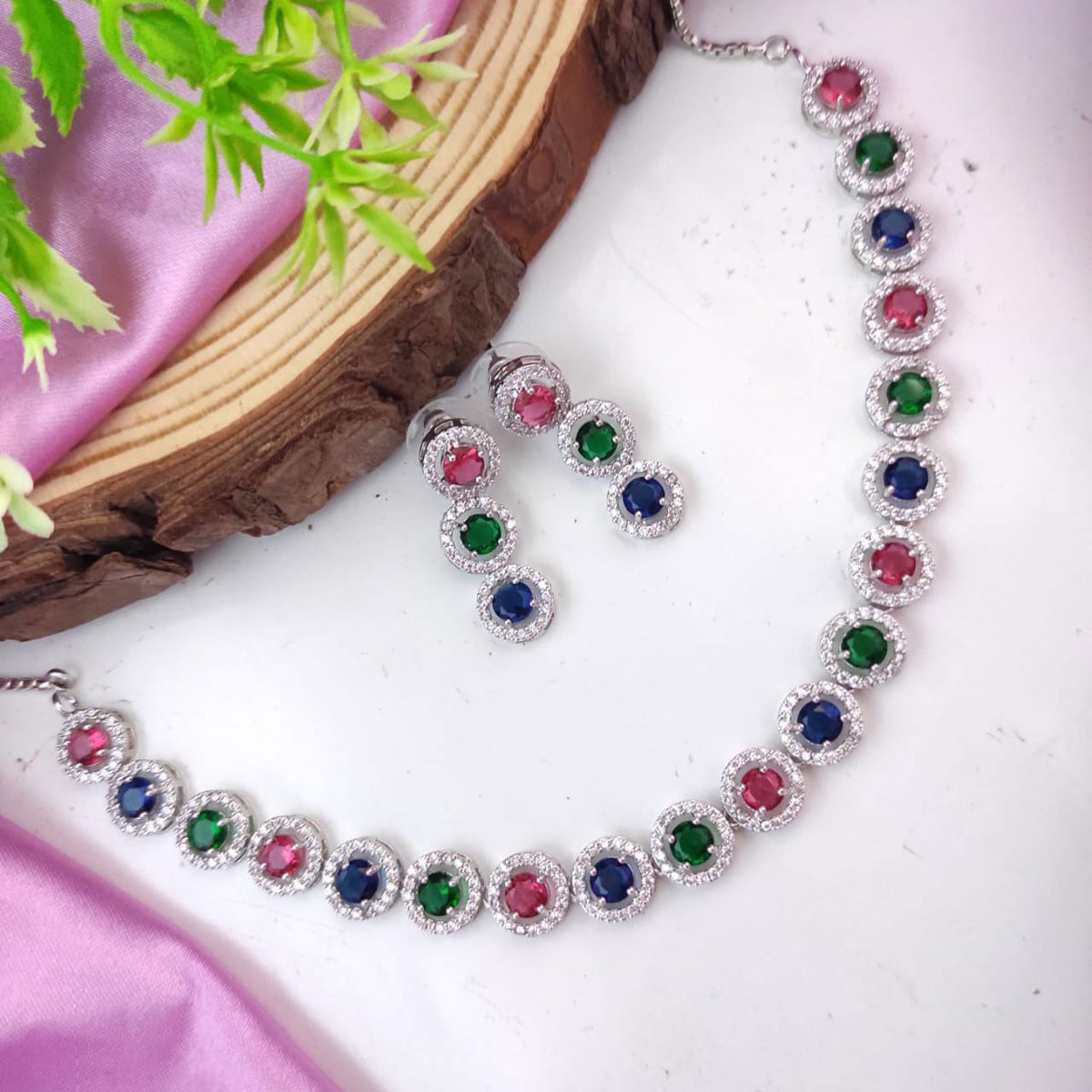 Zaafira Pakistani Jewelry AD Choker Set with CZ Stones for Indian Wedding and Bridal Occasions - Libasaa.com