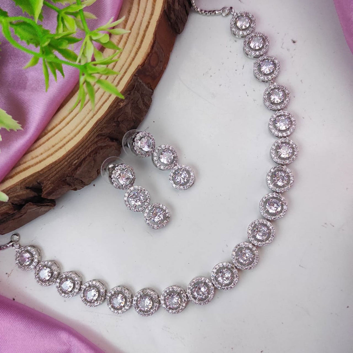 Zaafira Pakistani Jewelry AD Choker Set with CZ Stones for Indian Wedding and Bridal Occasions - Libasaa.com