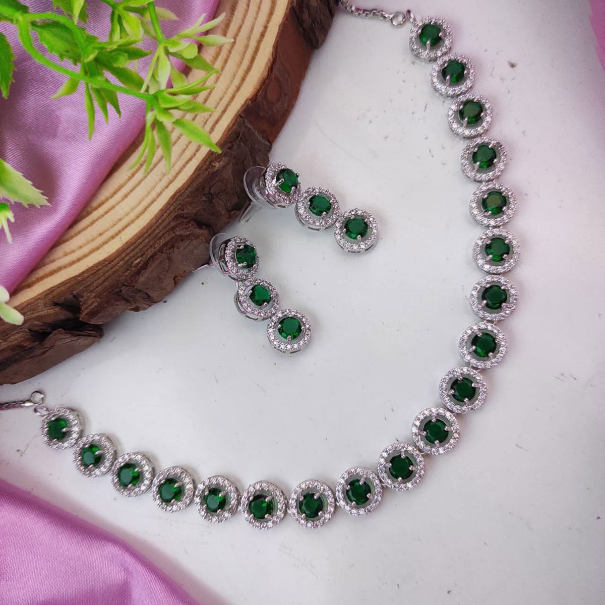 Zaafira Pakistani Jewelry AD Choker Set with CZ Stones for Indian Wedding and Bridal Occasions - Libasaa.com