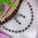 Beautiful AD Choker Set with American Diamond CZ Stones for Pakistani Jewelry and Bridal Looks - Libasaa.com