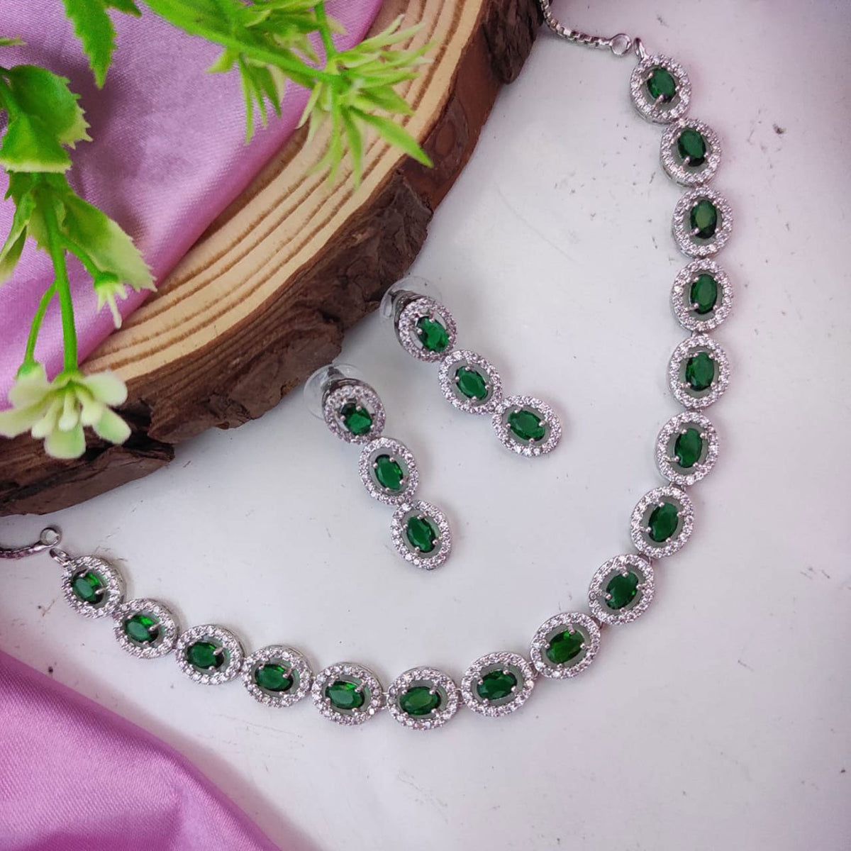 Beautiful AD Choker Set with American Diamond CZ Stones for Pakistani Jewelry and Bridal Looks - Libasaa.com