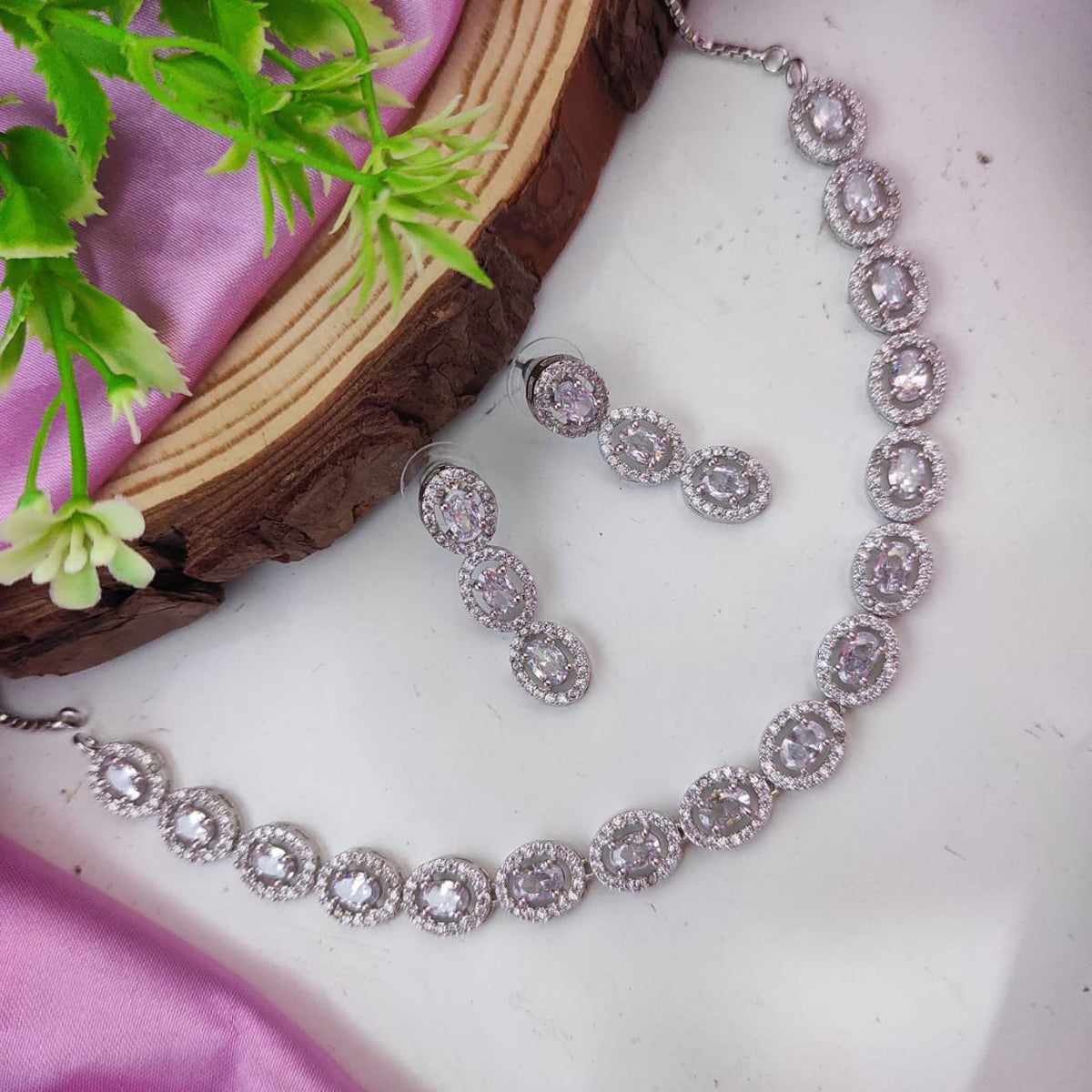 Beautiful AD Choker Set with American Diamond CZ Stones for Pakistani Jewelry and Bridal Looks - Libasaa.com