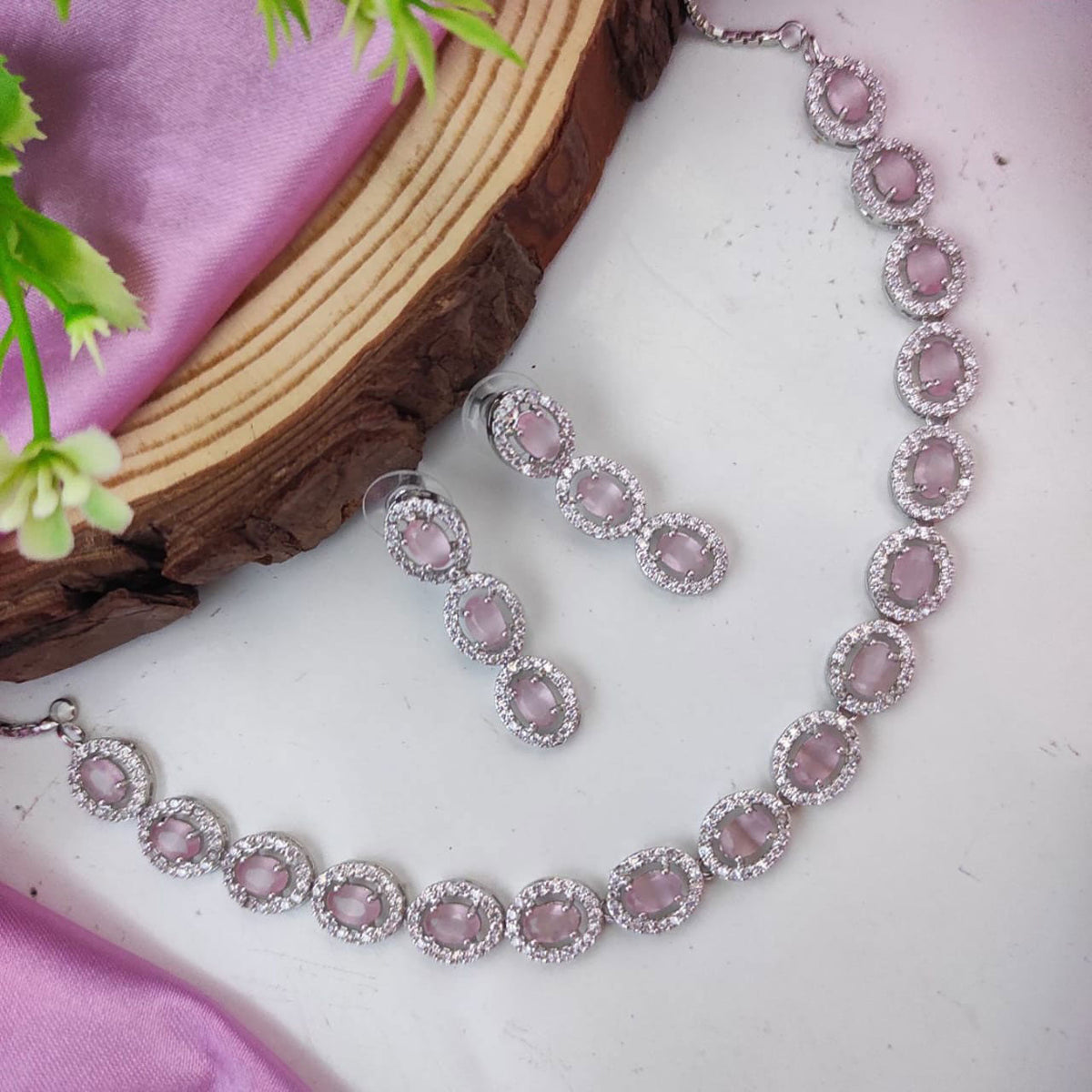 Beautiful AD Choker Set with American Diamond CZ Stones for Pakistani Jewelry and Bridal Looks - Libasaa.com