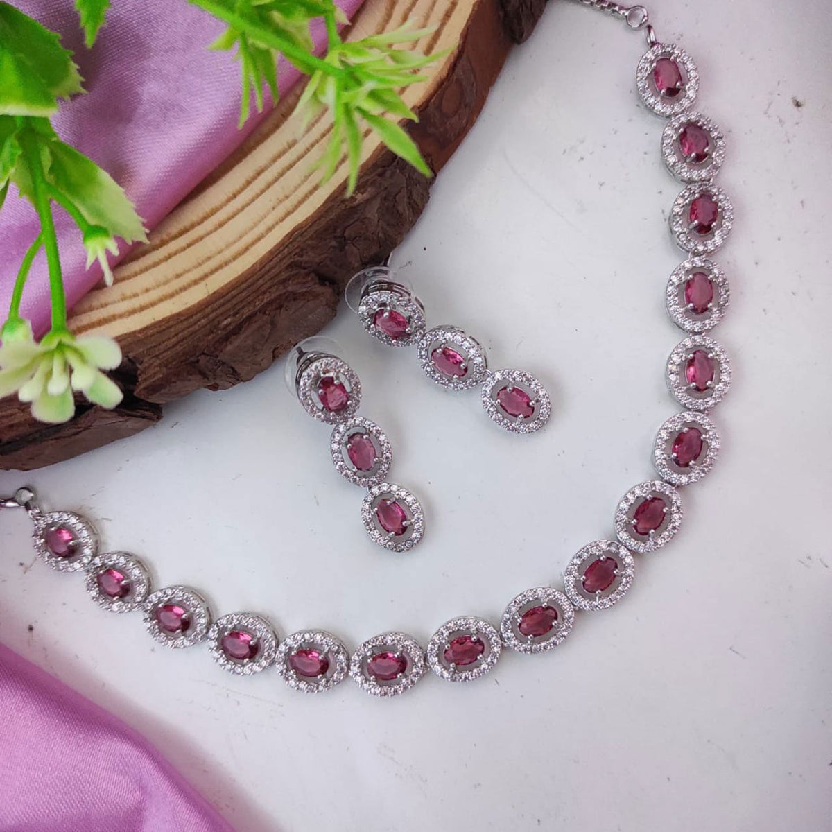 Beautiful AD Choker Set with American Diamond CZ Stones for Pakistani Jewelry and Bridal Looks - Libasaa.com