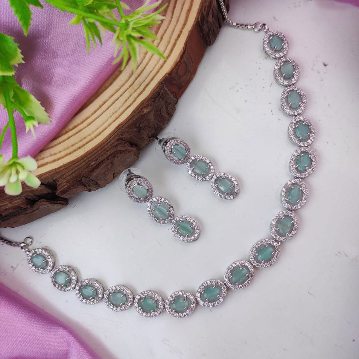 Beautiful AD Choker Set with American Diamond CZ Stones for Pakistani Jewelry and Bridal Looks - Libasaa.com
