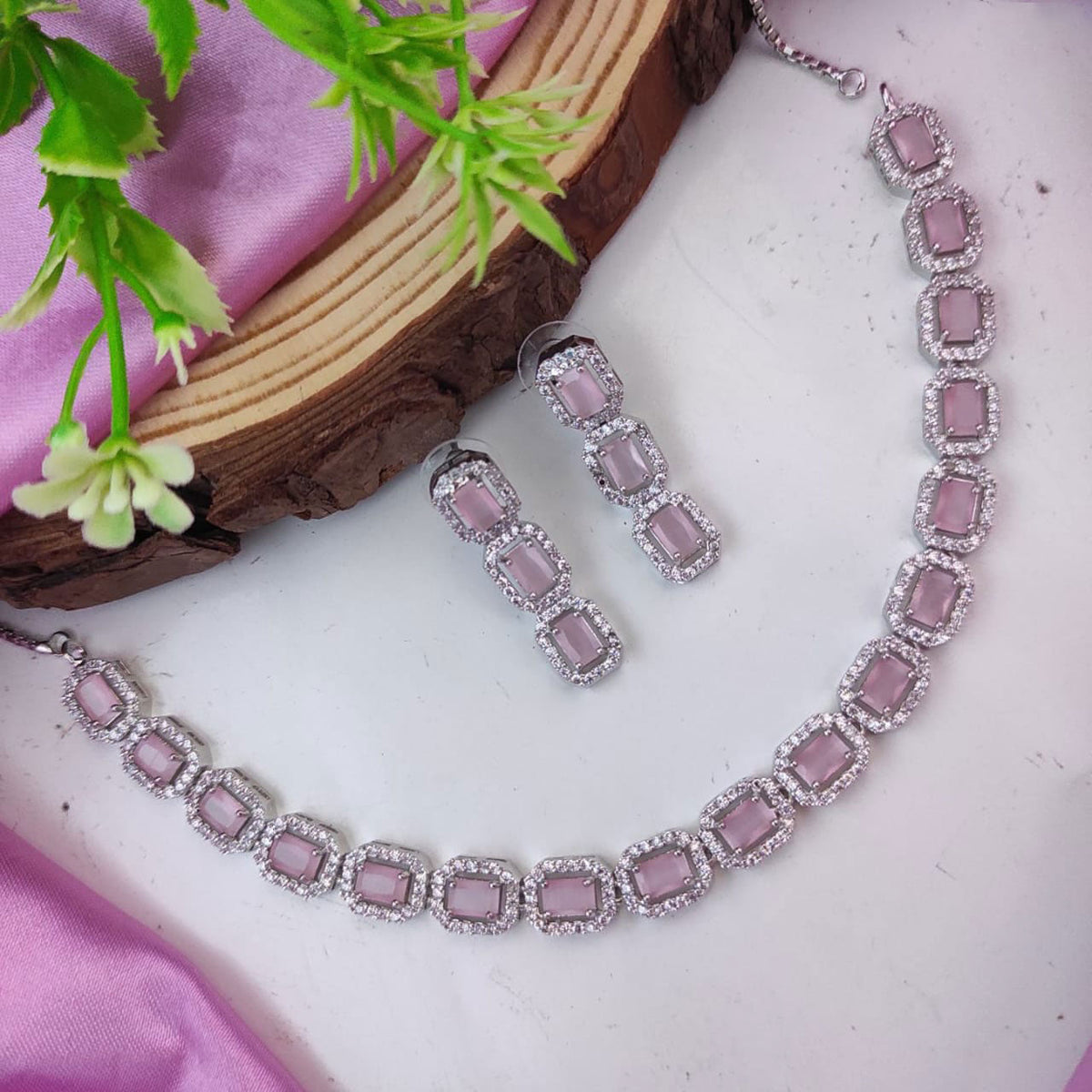 Bollywood Inspired AD Necklace Set with CZ Jewelry for Indian Weddings and Engagements - Libasaa.com