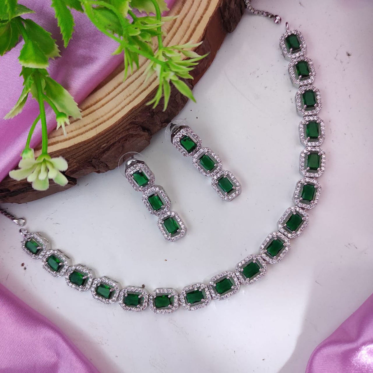 Bollywood Inspired AD Necklace Set with CZ Jewelry for Indian Weddings and Engagements - Libasaa.com